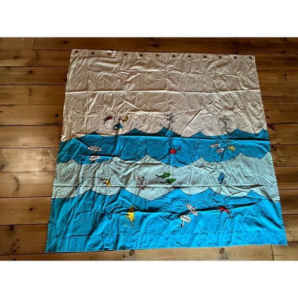Pottery Barn Kids Dr Seuss One Fish 2 Fish Red Fish Blue Shower Curtain(Retired - Picture 2 of 4